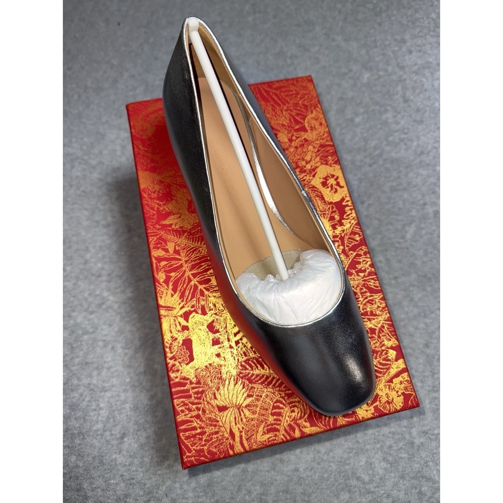 Women's Silver Metallic Round Toe Low Block Heel Pumps – Size 10